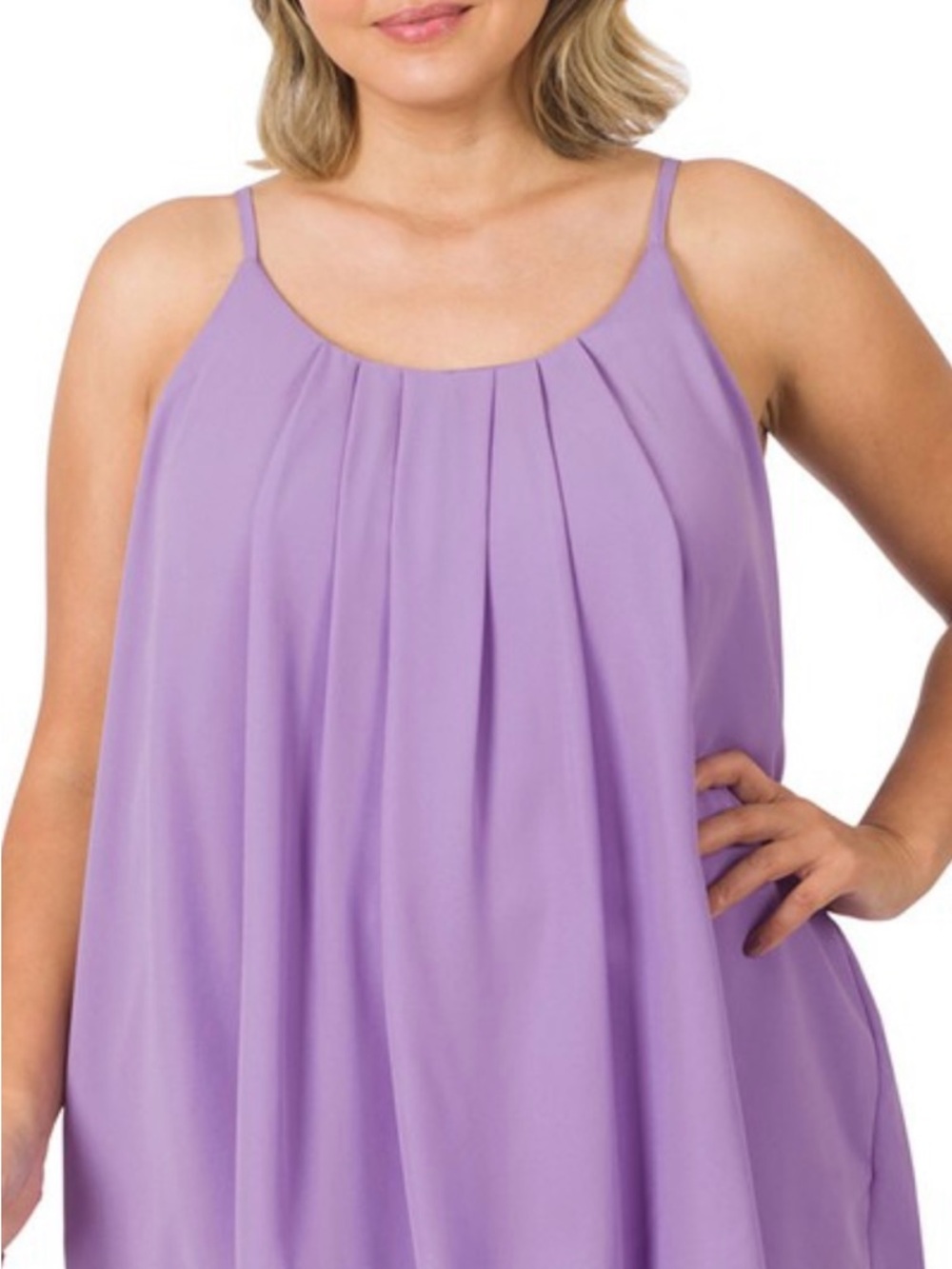 Zenana Outfitters Lavender Pleated Tank Top